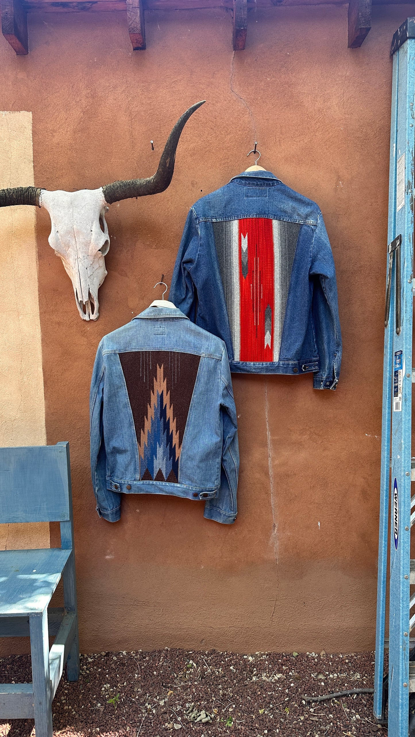 Denim Wrangler Jacket - Handwoven back panel - Size Large