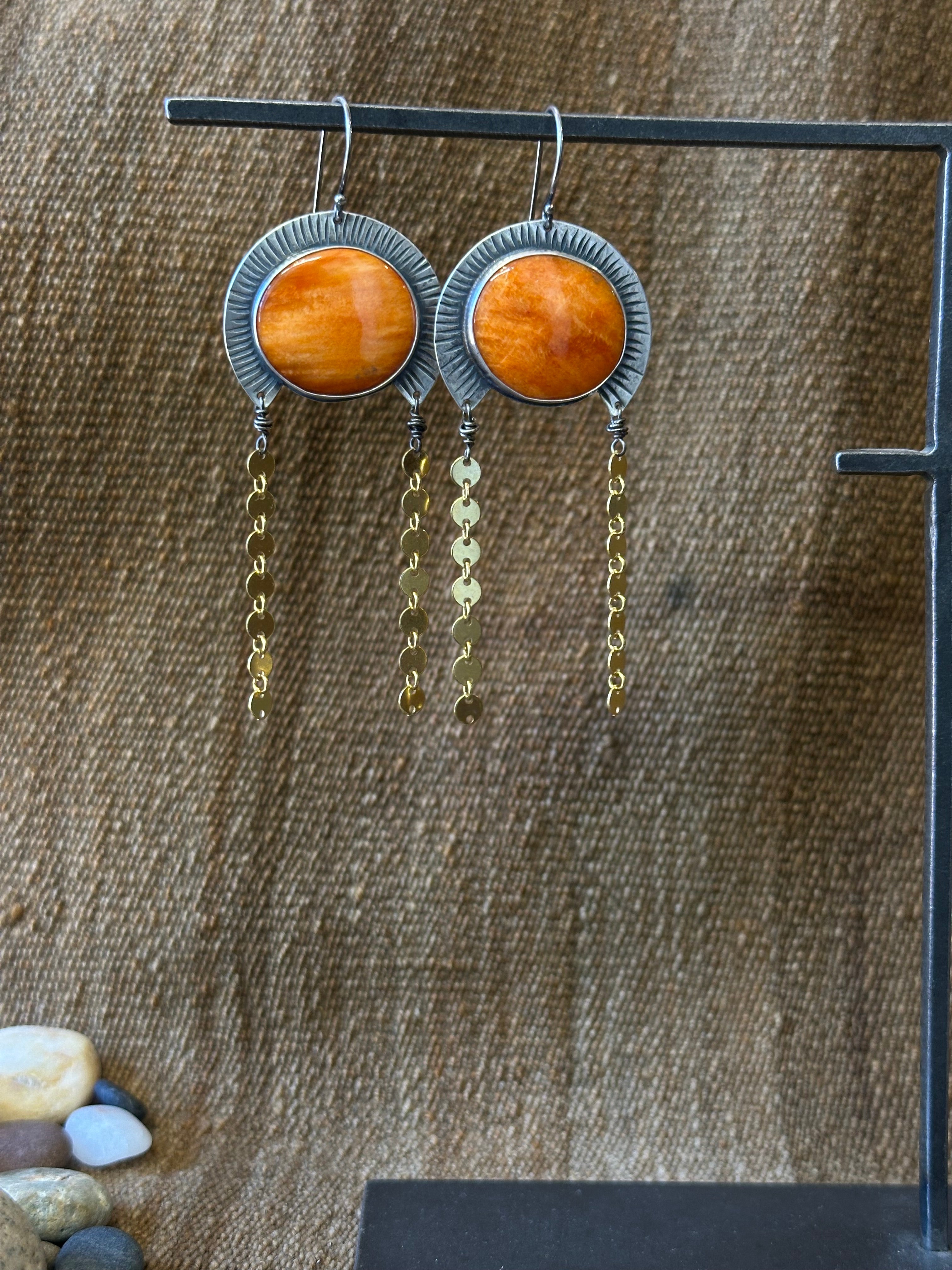 Spiny Oyster La Lluvia Earrings - sterling silver and gold filled