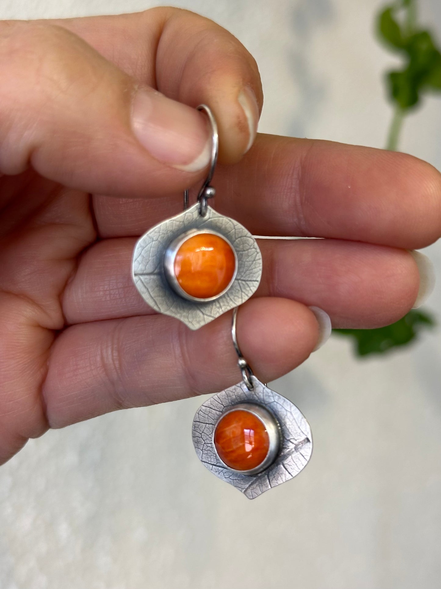 Spiny Oyster Leaf Earrings - sterling silver