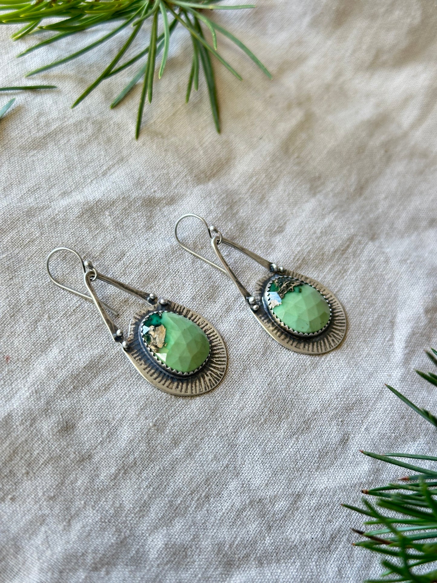 Australian Variscite  earrings - sterling silver and bronze