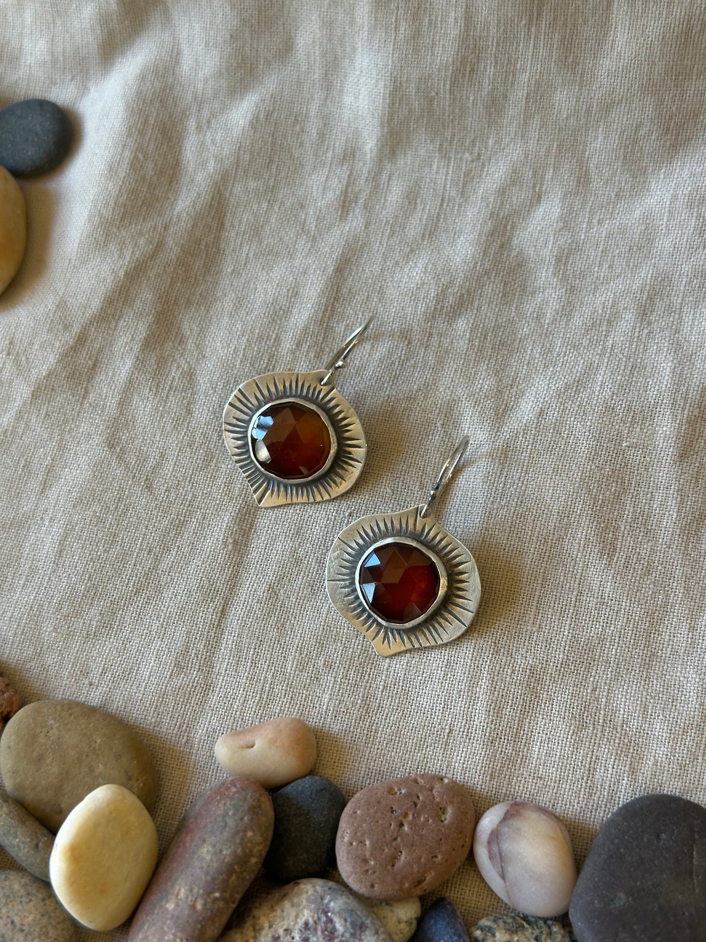 Honey Chalcedony Leaf Earrings - sterling silver