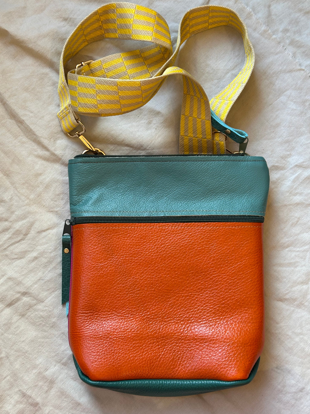 Crossbody Bag • Double Zip • Brick & Teal