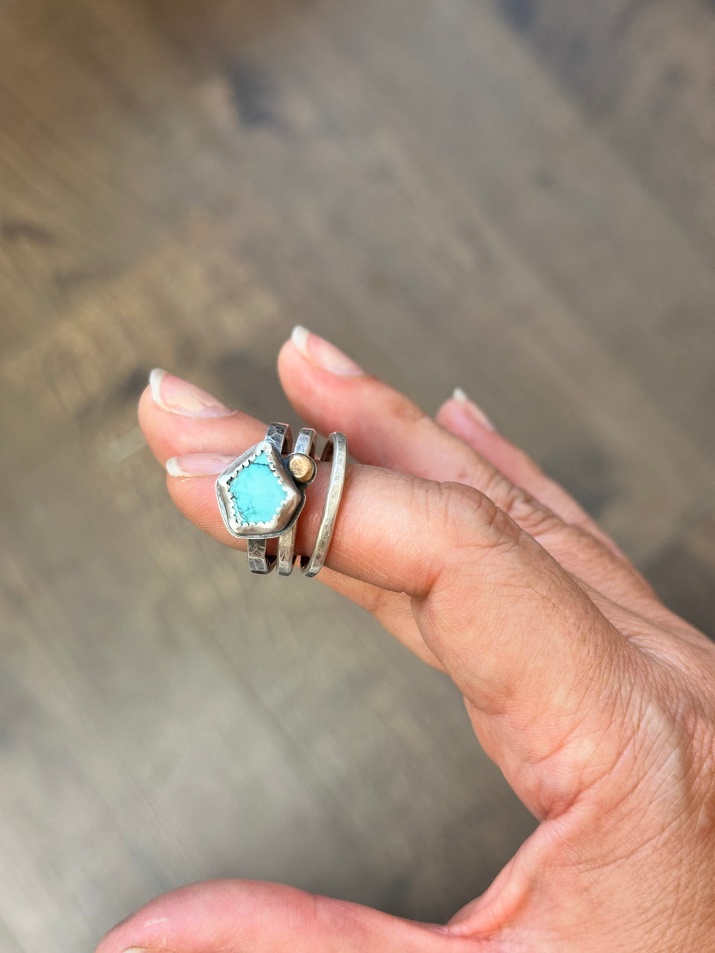 3-piece Blue Moon Turquoise and Sterling Silver • stackable ring set • set fits size 6