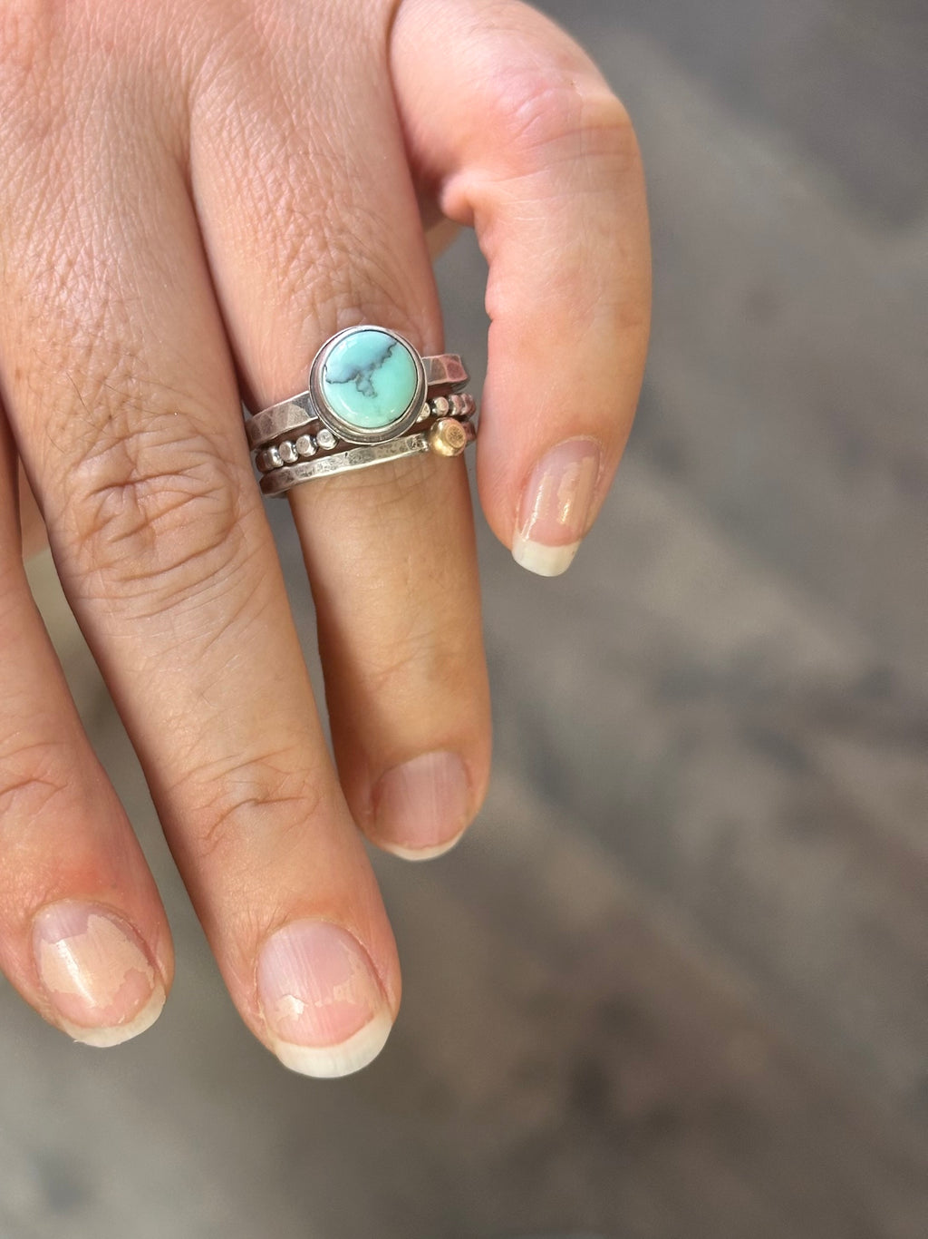 3-piece Poseidon and Sterling Silver • stackable ring set • set fits size 5