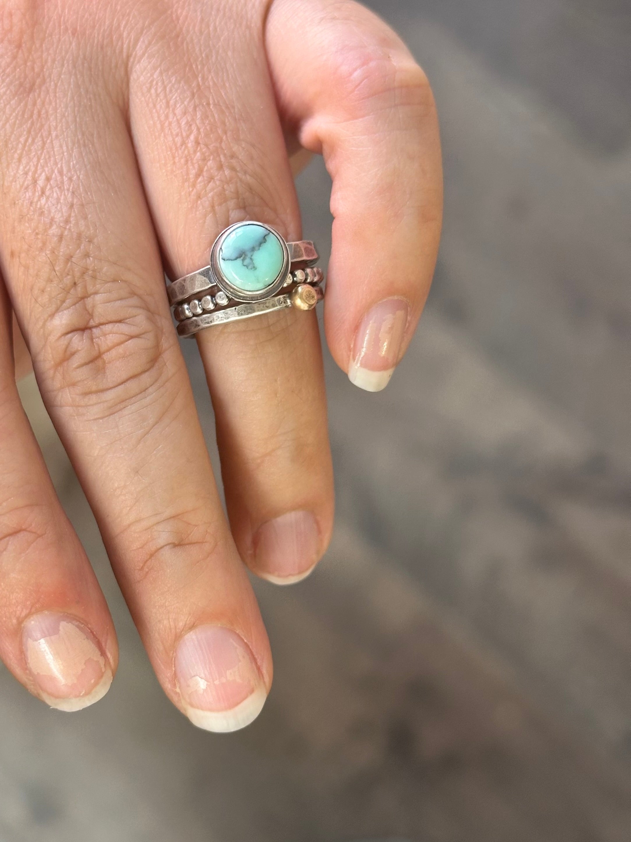 3-piece Poseidon and Sterling Silver • stackable ring set • set fits size 5