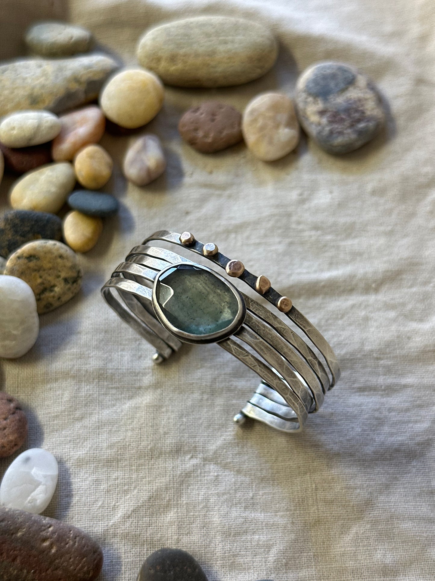 Stacked - Attached Bracelet - Moss Aquamarine ~ Cuff with Movement - ready to ship