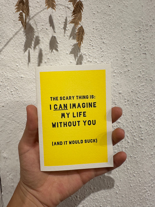 The scary thing is : blank greeting card