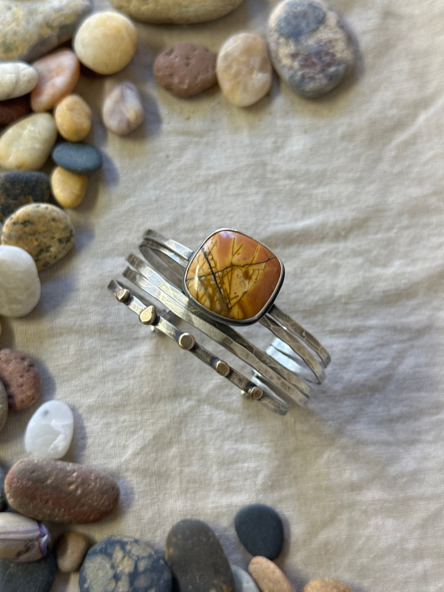 Stacked - Attached Bracelet - Cherry Creek Jasper - Cuff with Movement - ready to ship