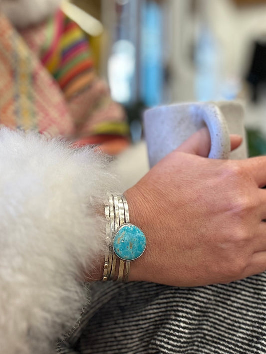 Stacked - Attached Bracelet - Kingman Turquoise ~ Cuff with Movement