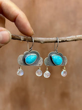 Load image into Gallery viewer, Rainy clouds ~ Kingman Turquoise and Rainbow Moonstone ~ ooak earrings - Sterling Silver
