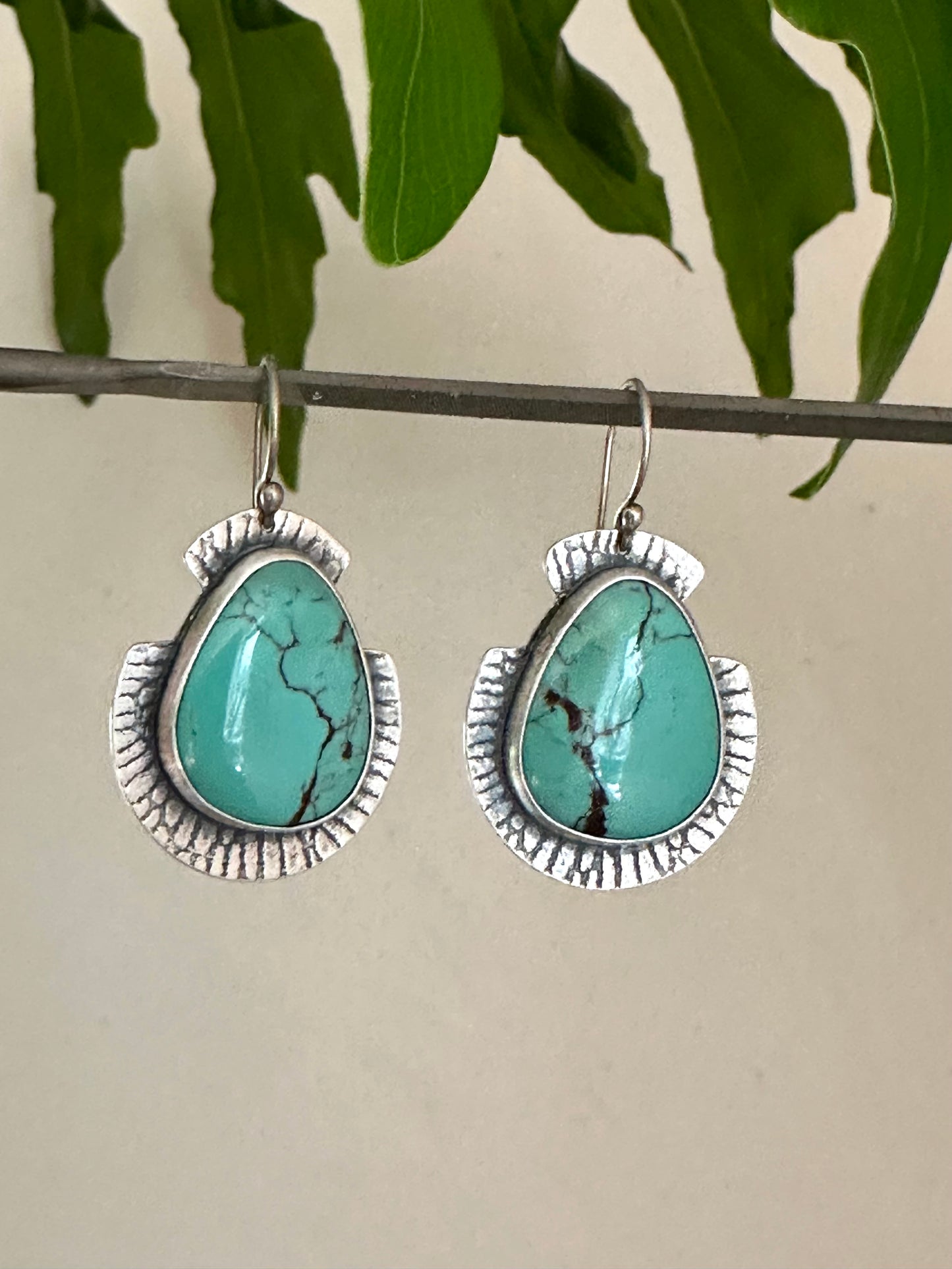 Fox Turquoise  & sterling silver ~ Shield earrings