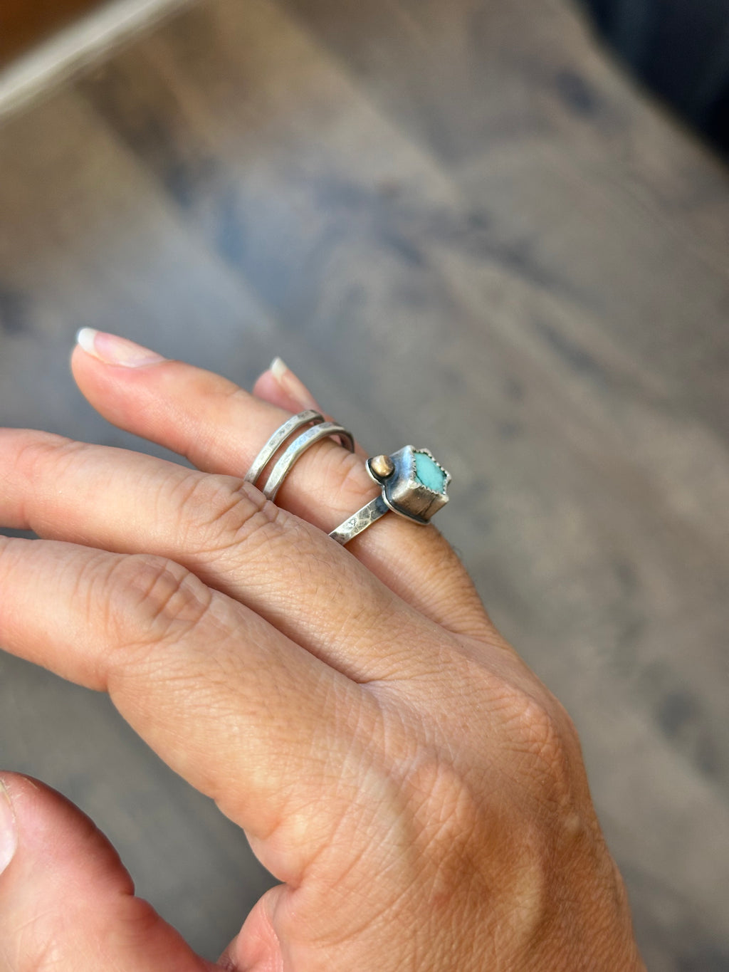 3-piece Blue Moon Turquoise and Sterling Silver • stackable ring set • set fits size 6