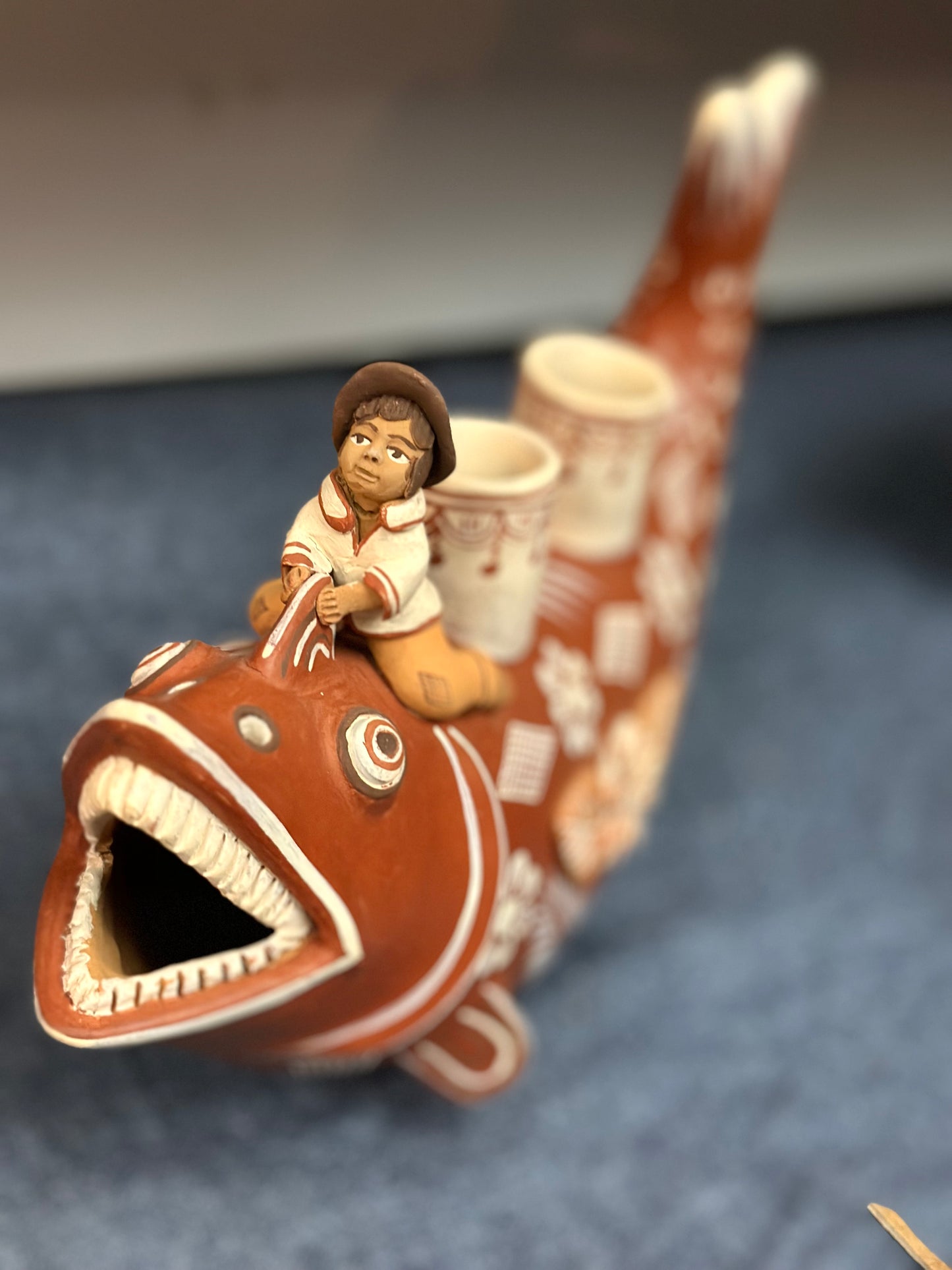 Piranha with boy - candle holder