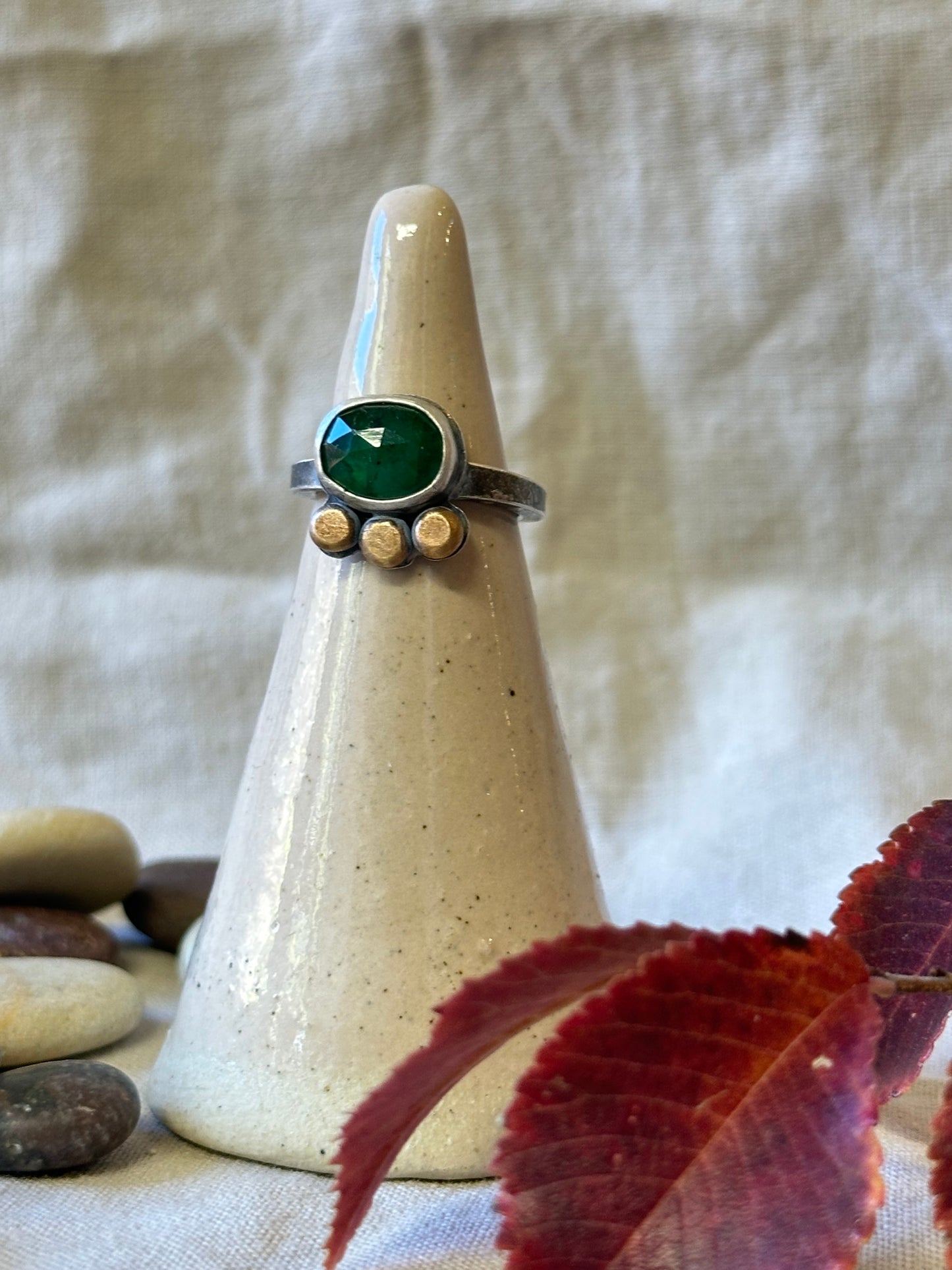Emerald and Sterling Silver Ring ~ Size 6