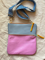 Crossbody Bag • Double Zip • Grey & Pink