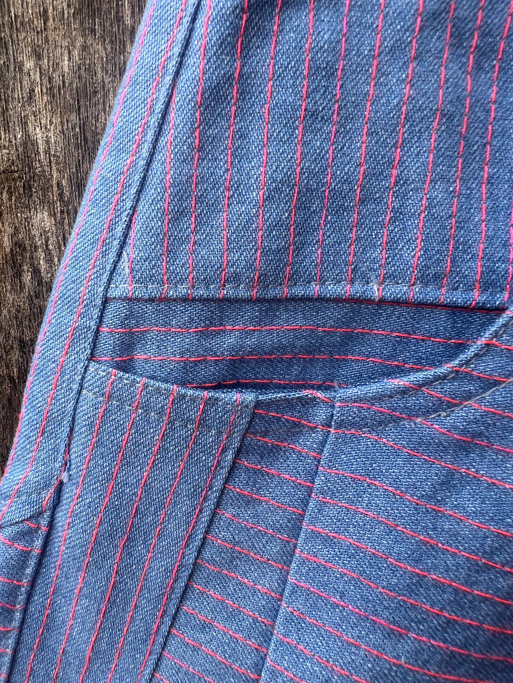 High Waisted Barrel Pants - Light Blue Denim and pink thread