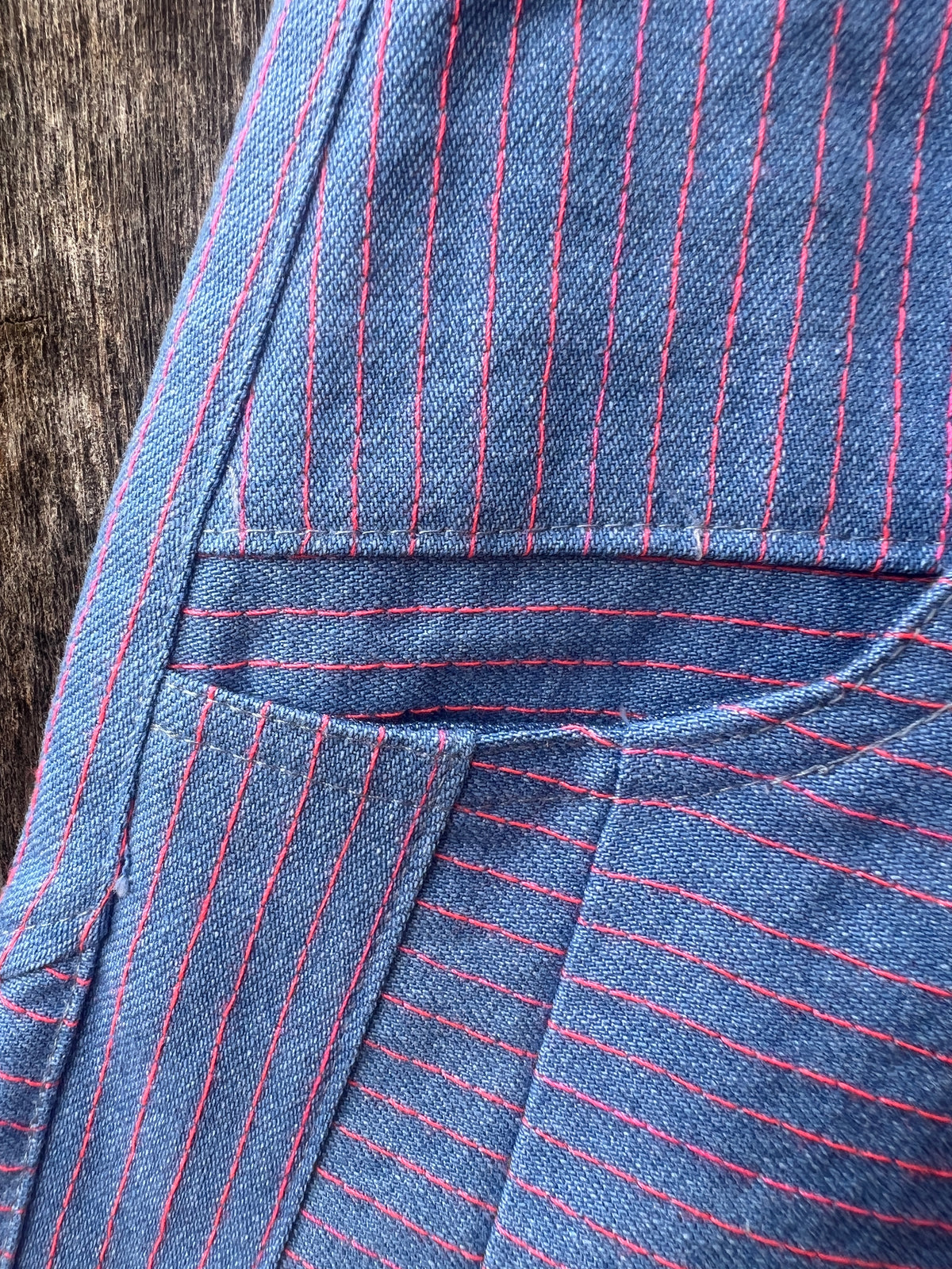 High Waisted Barrel Pants - Light Blue Denim and pink thread
