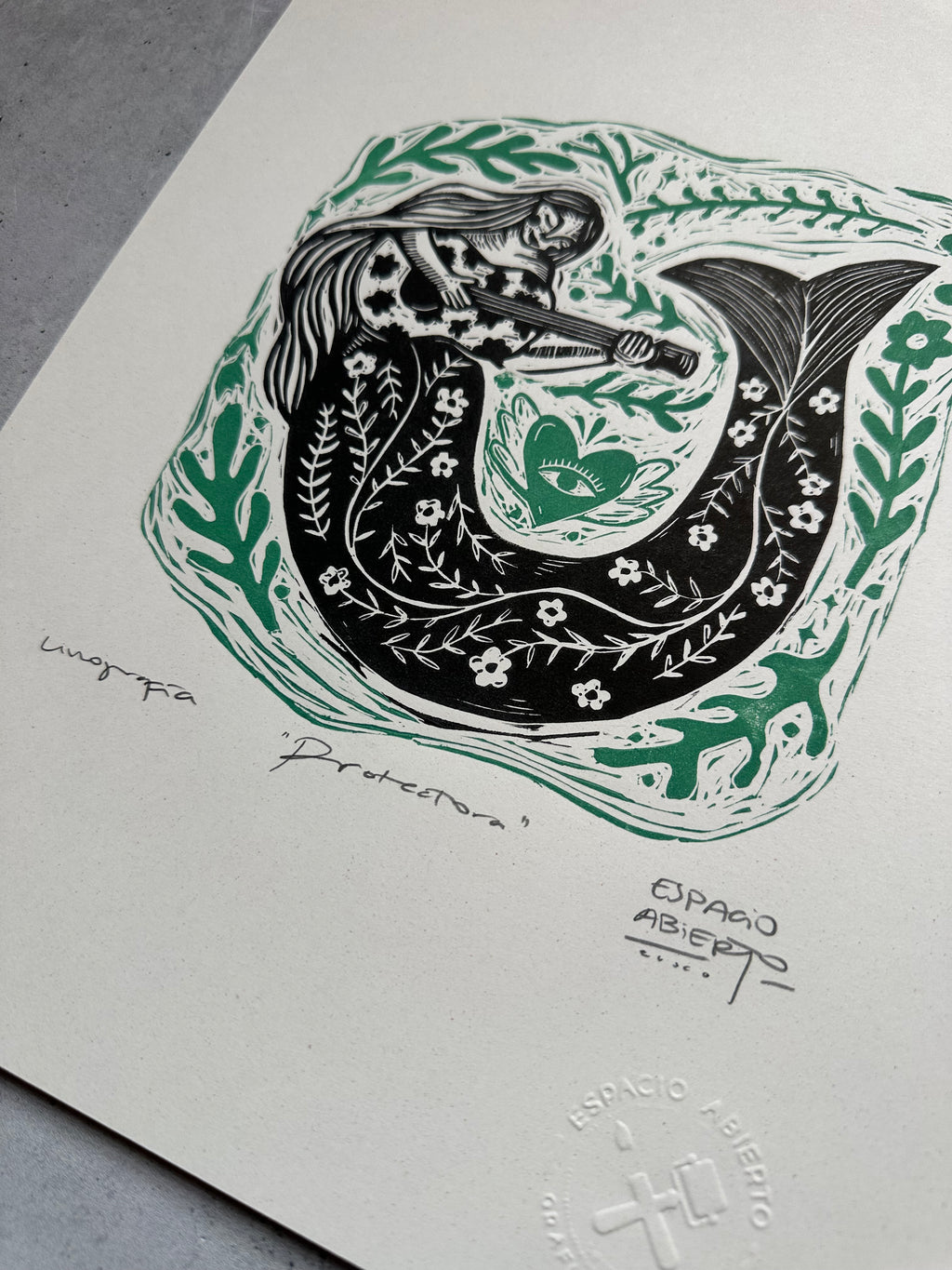 Proctectora - Linocut 9.5”x12.5”
