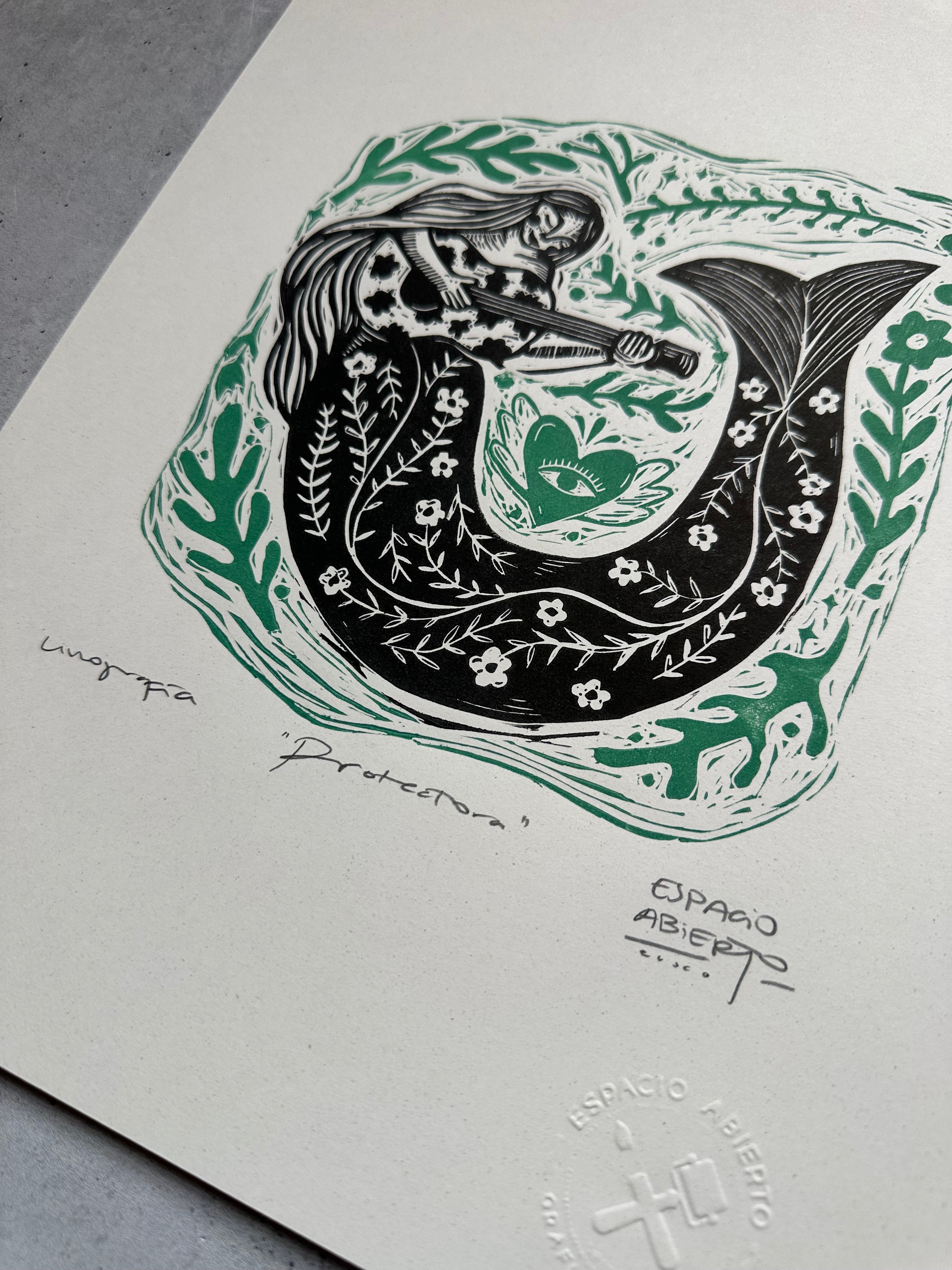 Proctectora - Linocut 9.5”x12.5”