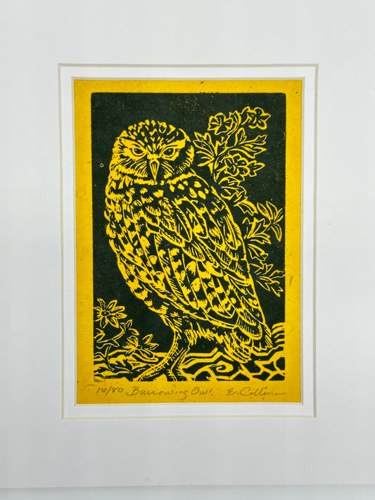 Wood Block Print “Burrowing Owl"