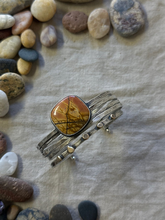 Stacked - Attached Bracelet - Cherry Creek Jasper - Cuff with Movement - ready to ship
