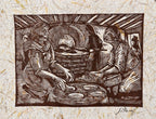 Lino Print ~ corn husk artisanal paper - 13” x 18”