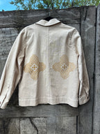 Screenprinted utility jacket with buttons