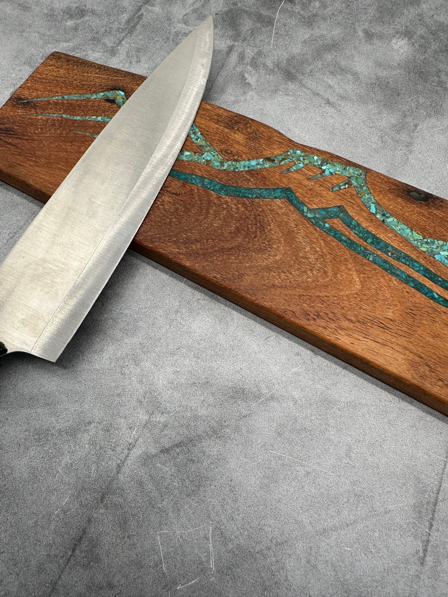 Knife block with Kingman and Peruvian turquoise inlaid ~ Mesa Mountains Design