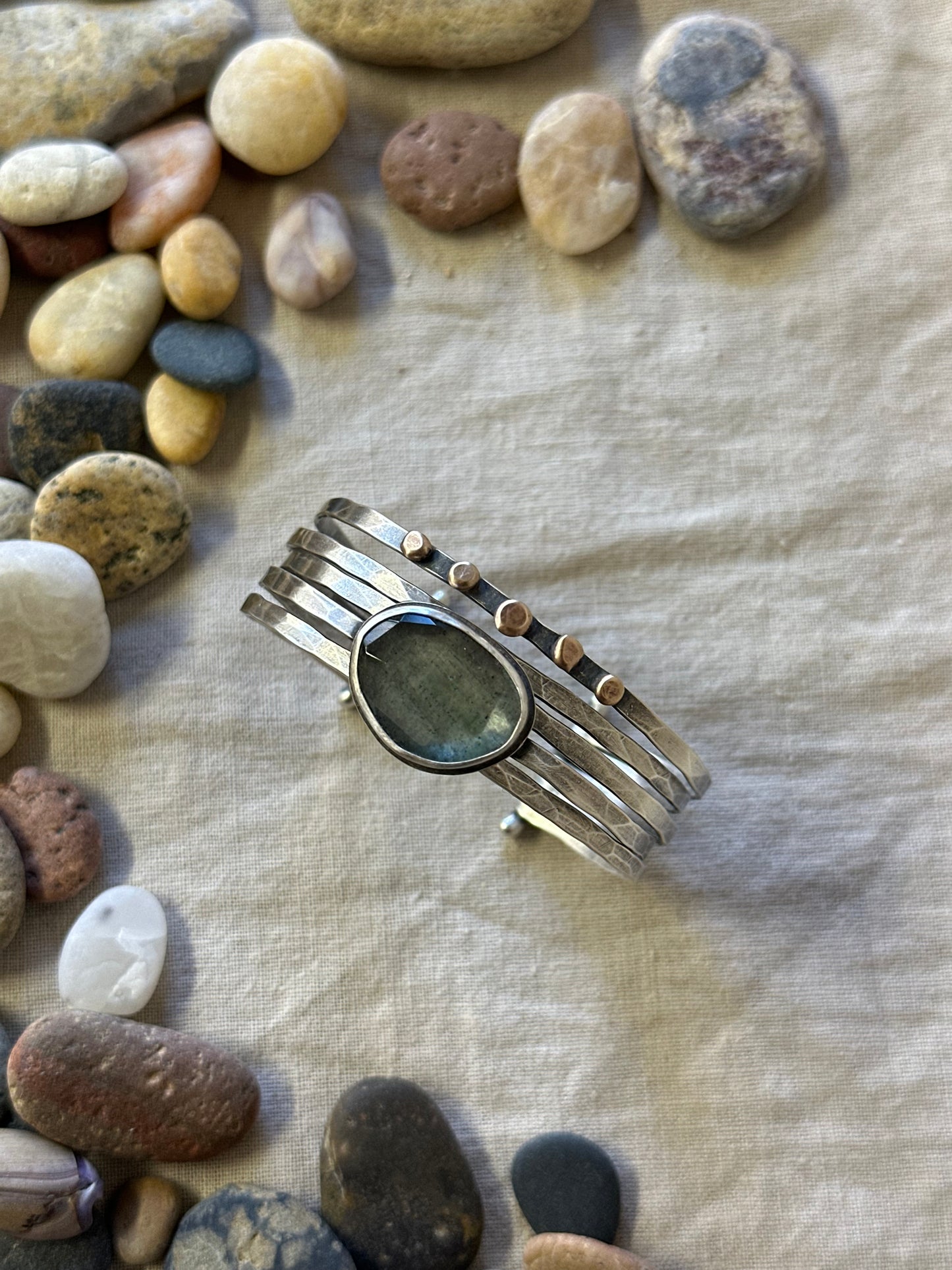 Stacked - Attached Bracelet - Moss Aquamarine ~ Cuff with Movement - ready to ship