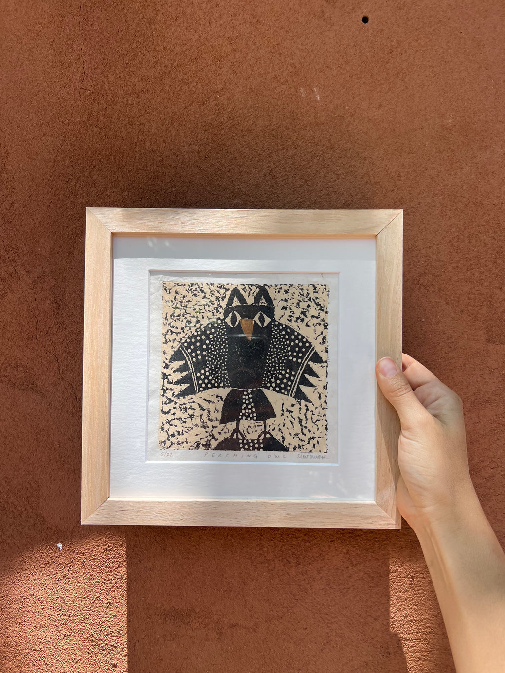 Perching Owl - Linocut 5”x5”