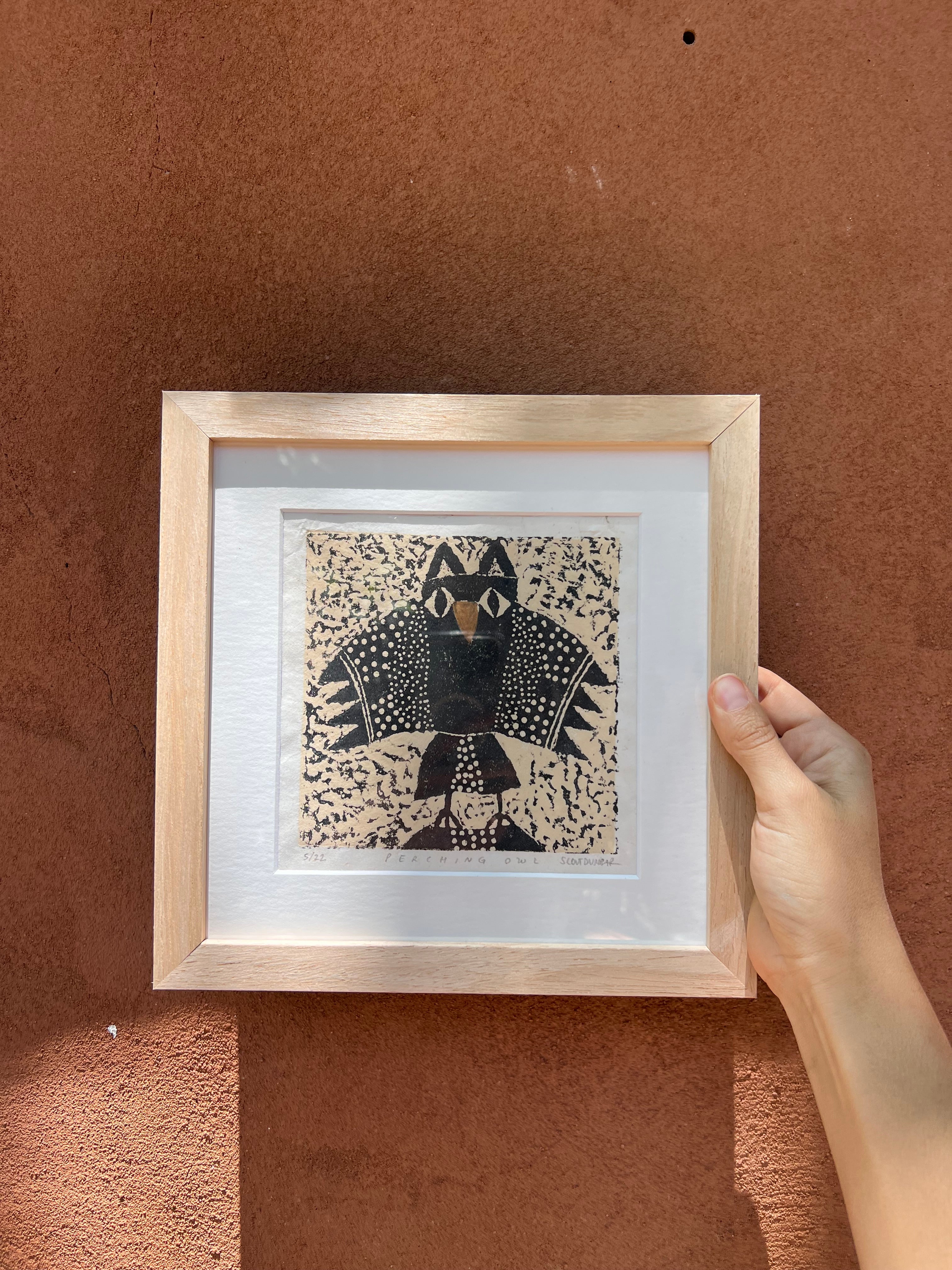 Perching Owl - Linocut 5”x5”