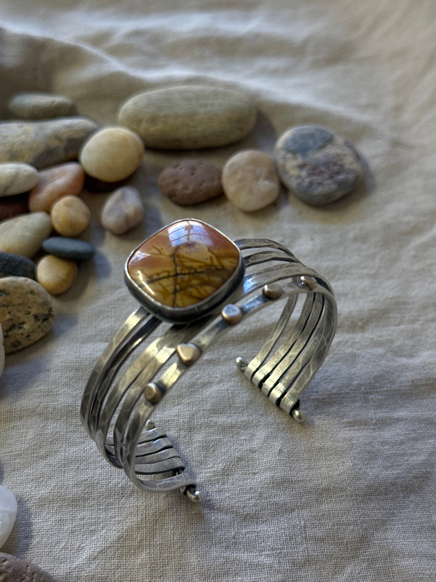 Stacked - Attached Bracelet - Cherry Creek Jasper - Cuff with Movement - ready to ship