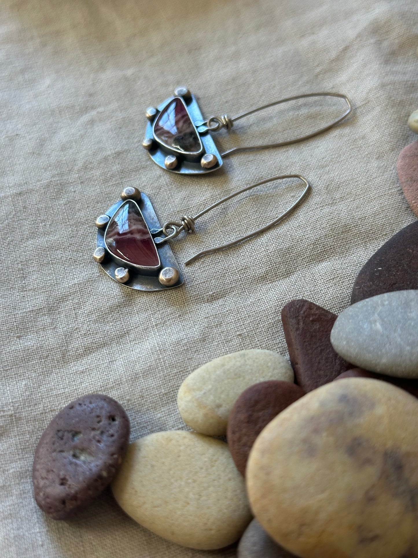 Peruvian Rhodonite statement earrings - recycled sterling silver