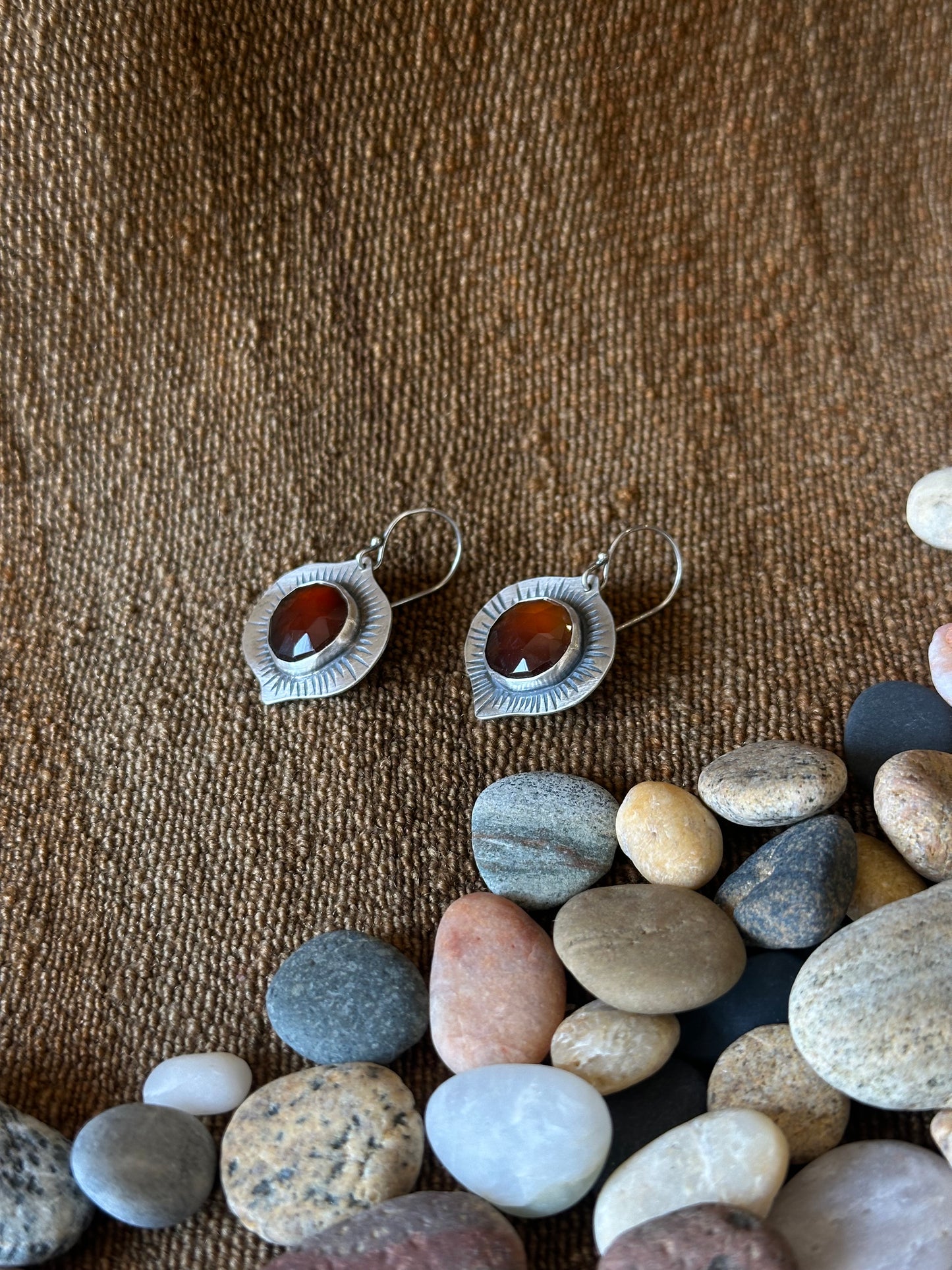 Honey Chalcedony Leaf Earrings - sterling silver