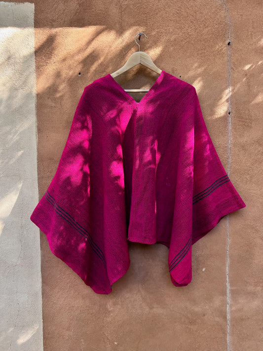 Vintage Sheep Wool Poncho - Magenta