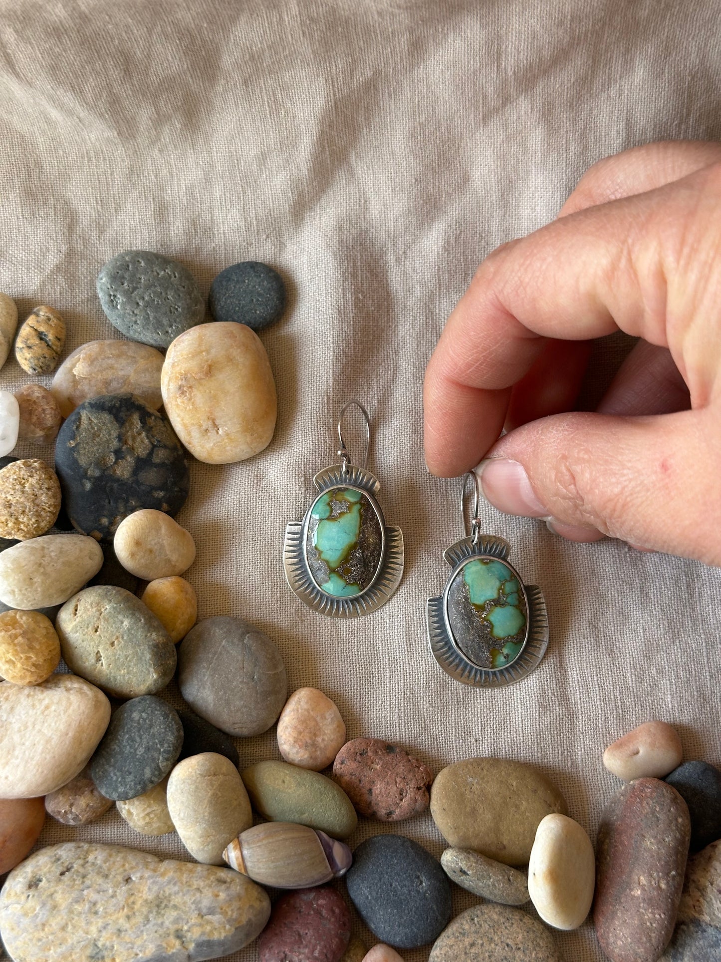 Hubei Turquoise Shield Earrings - sterling silver