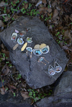 Nevada Turquoise Rain Earrings - Sterling Silver and Brass - Corn Husk Imprinted