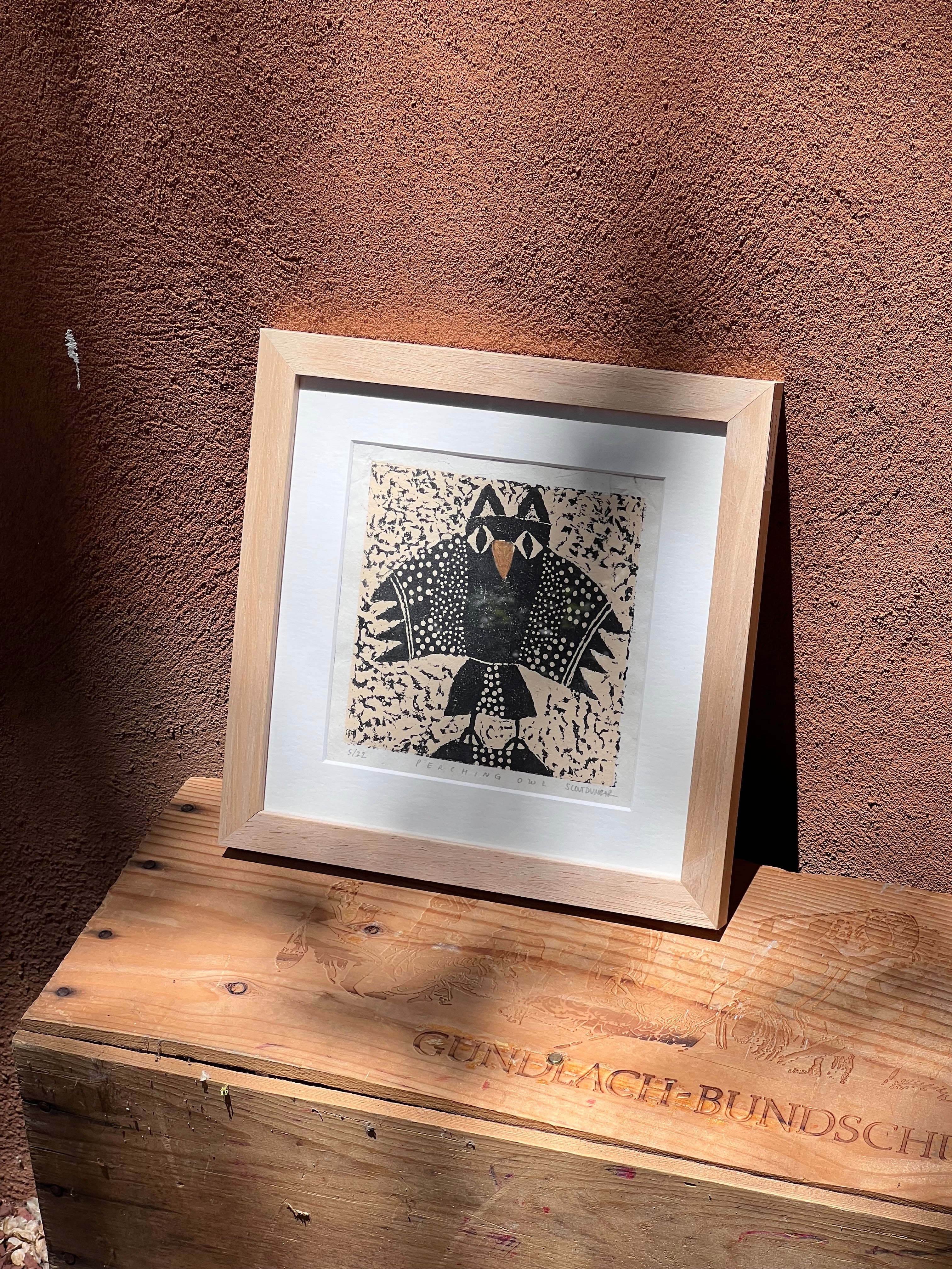 Perching Owl - Linocut 5”x5”