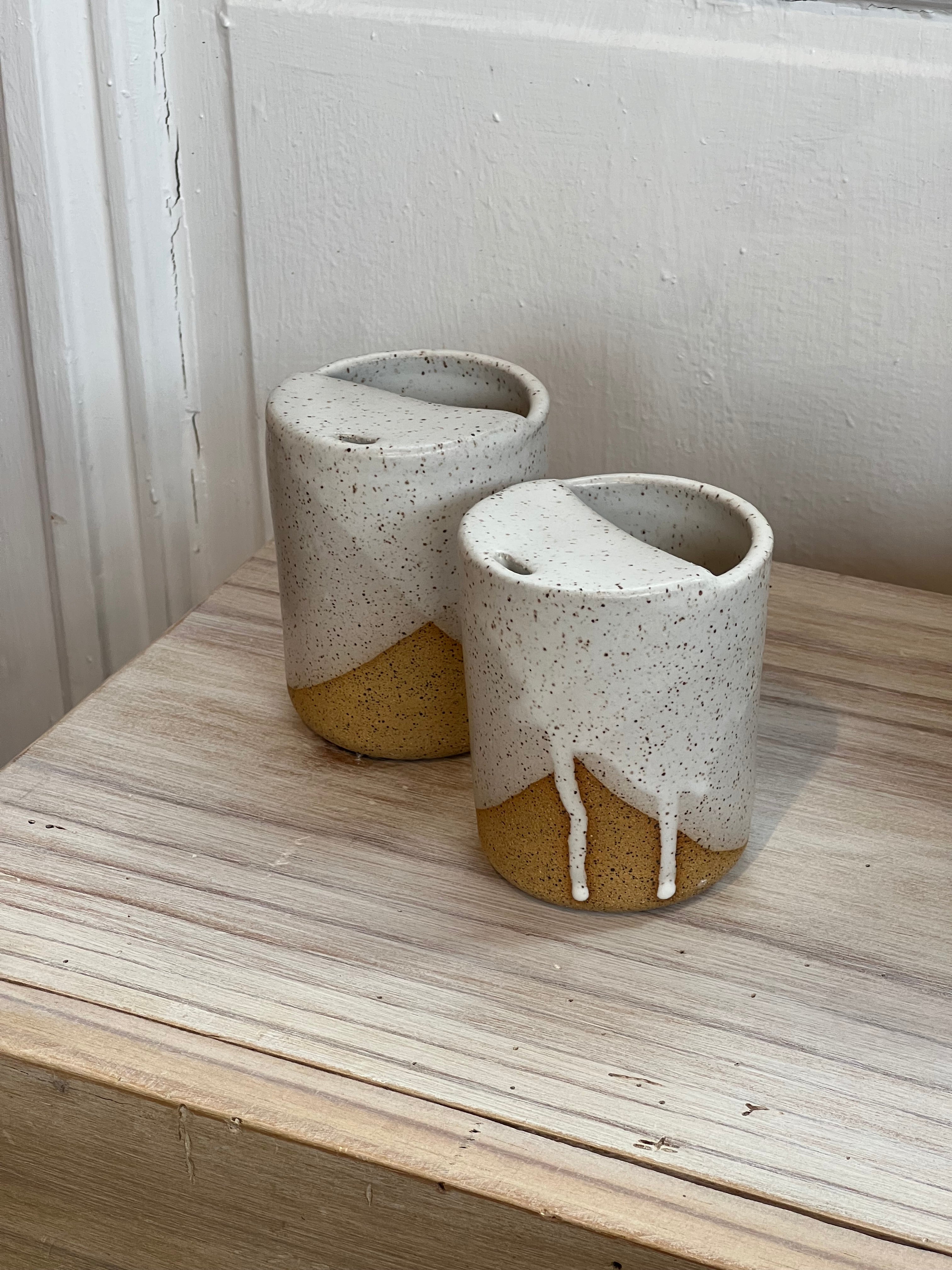 Off White Speckled - Travel Tumbler ~ Thumb print