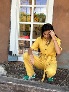 Mustard Linen - short sleeves- Jumpsuit