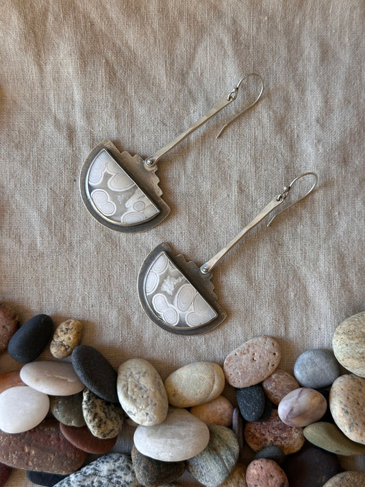 Orbicular Agate Shield Earrings - Sterling Silver