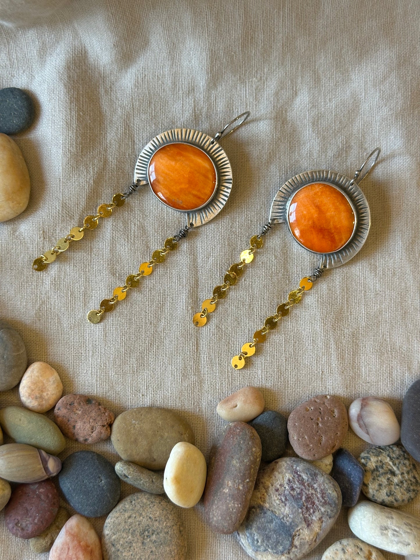 Spiny Oyster La Lluvia Earrings - sterling silver and gold filled