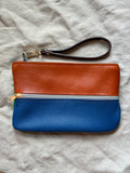 Leather wristlet double zip • color block • 8.5” x 5.5”