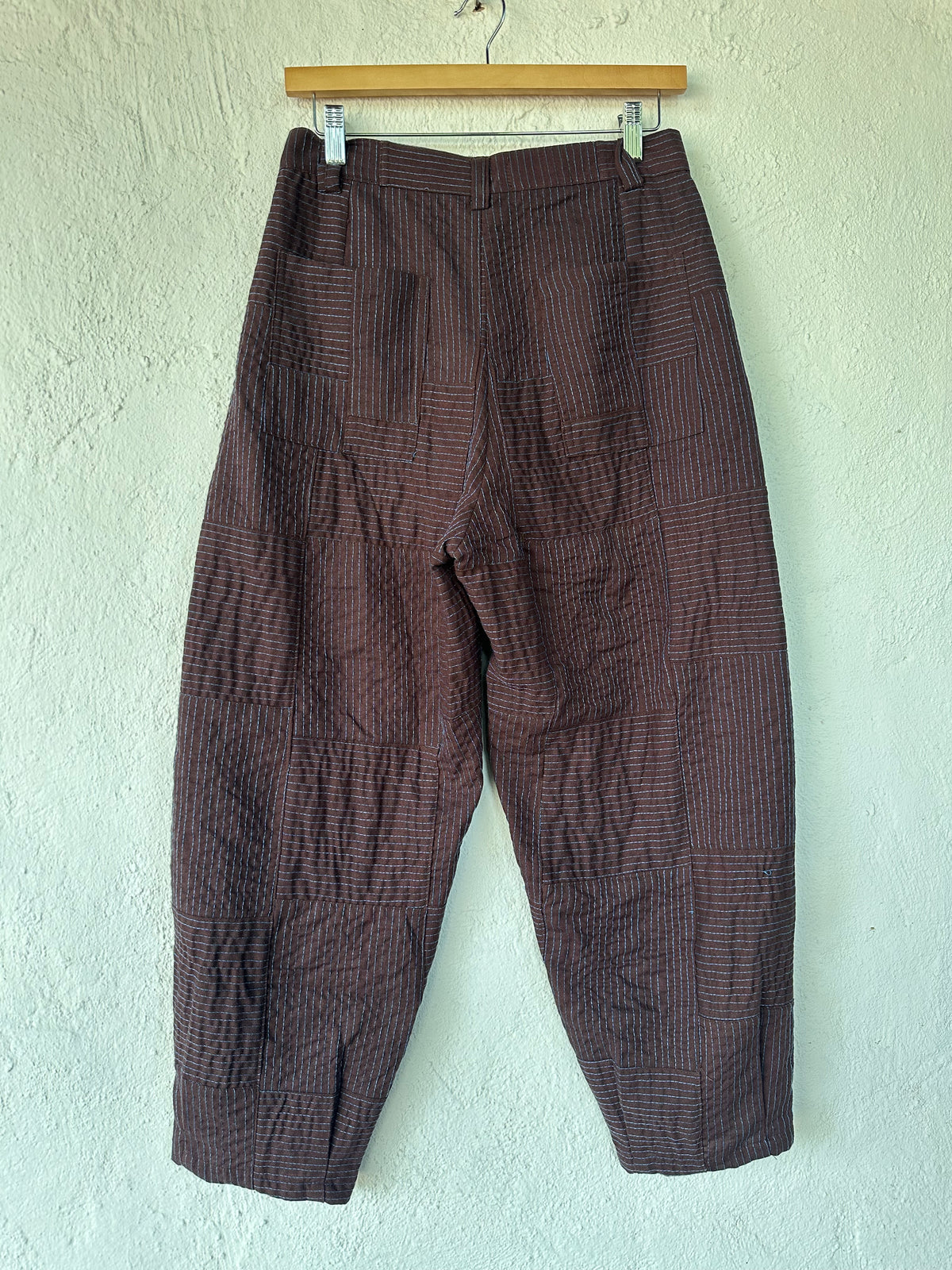 High Waisted Barrel Pants - Brown & turq stitch