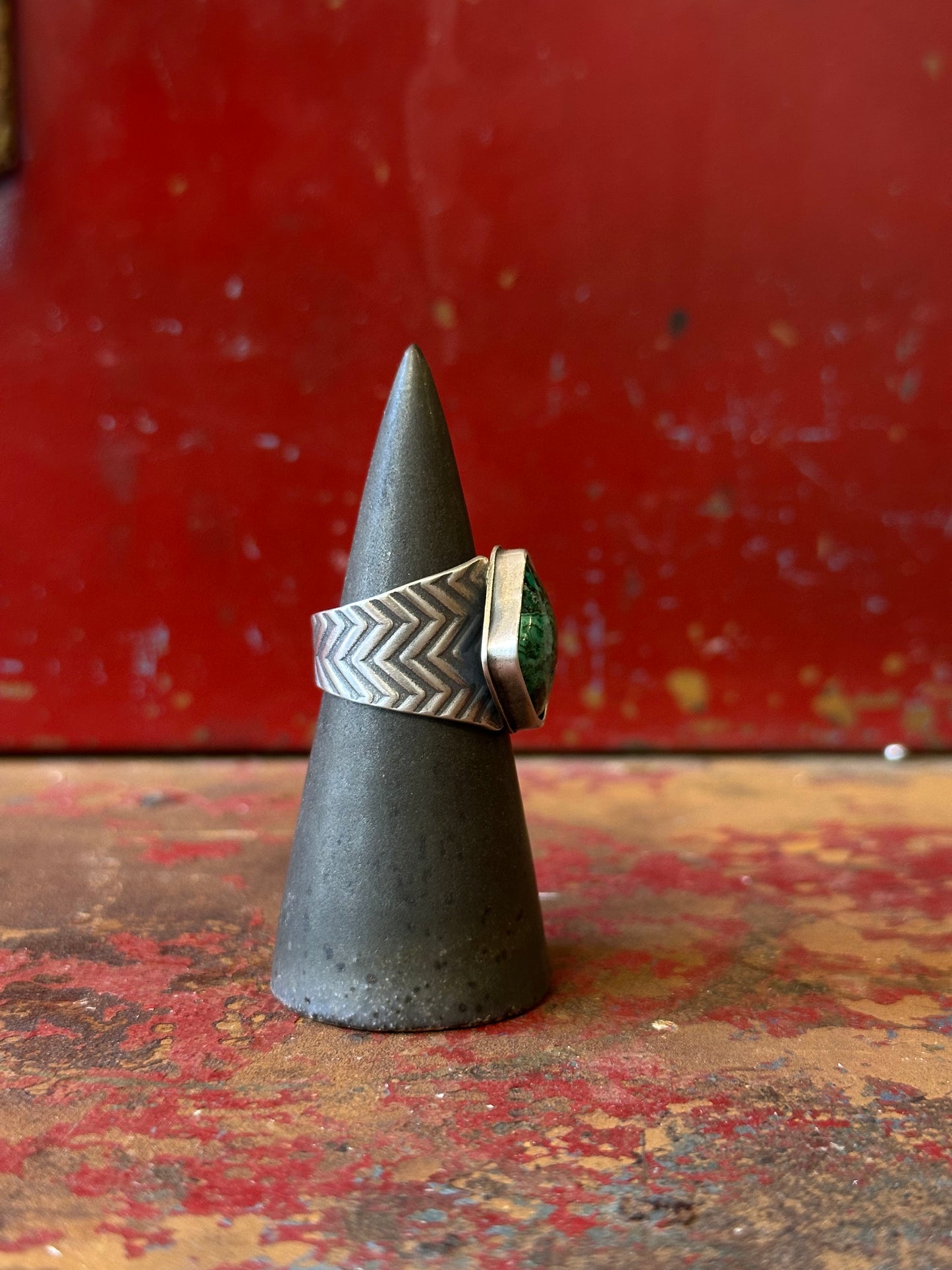 Chrysocola and Sterling Silver Ring - Tapered Ring - fits size 8.5