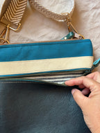 Crossbody Bag • Double Zip • Turquoise, Cream & Dark blue