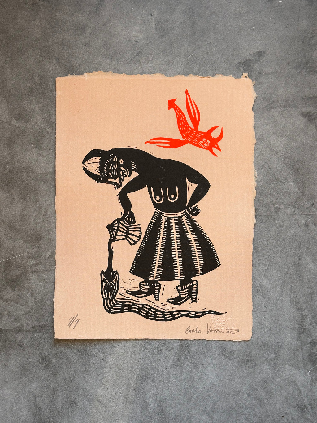 Diabla Cafe por la Mañana - Lino Print 11" x 8"