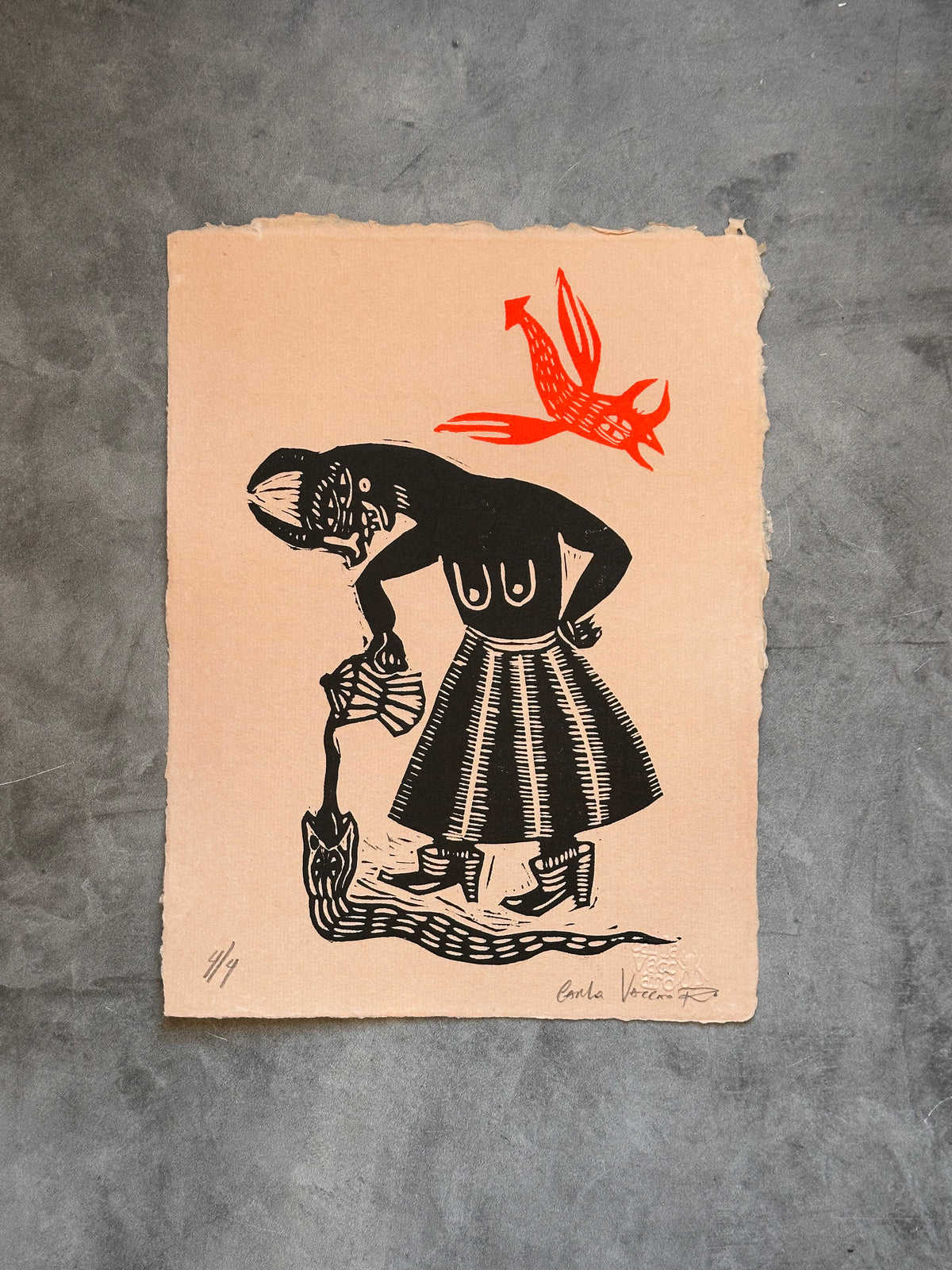 Diabla Cafe por la Mañana - Lino Print 11" x 8"