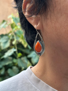 Orange Spiny Oyster - statement earrings - sterling silver