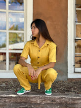 Load image into Gallery viewer, Mustard Linen - short sleeves- Jumpsuit
